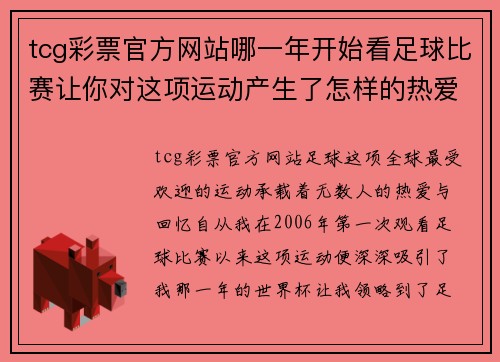 tcg彩票官方网站哪一年开始看足球比赛让你对这项运动产生了怎样的热爱与回忆